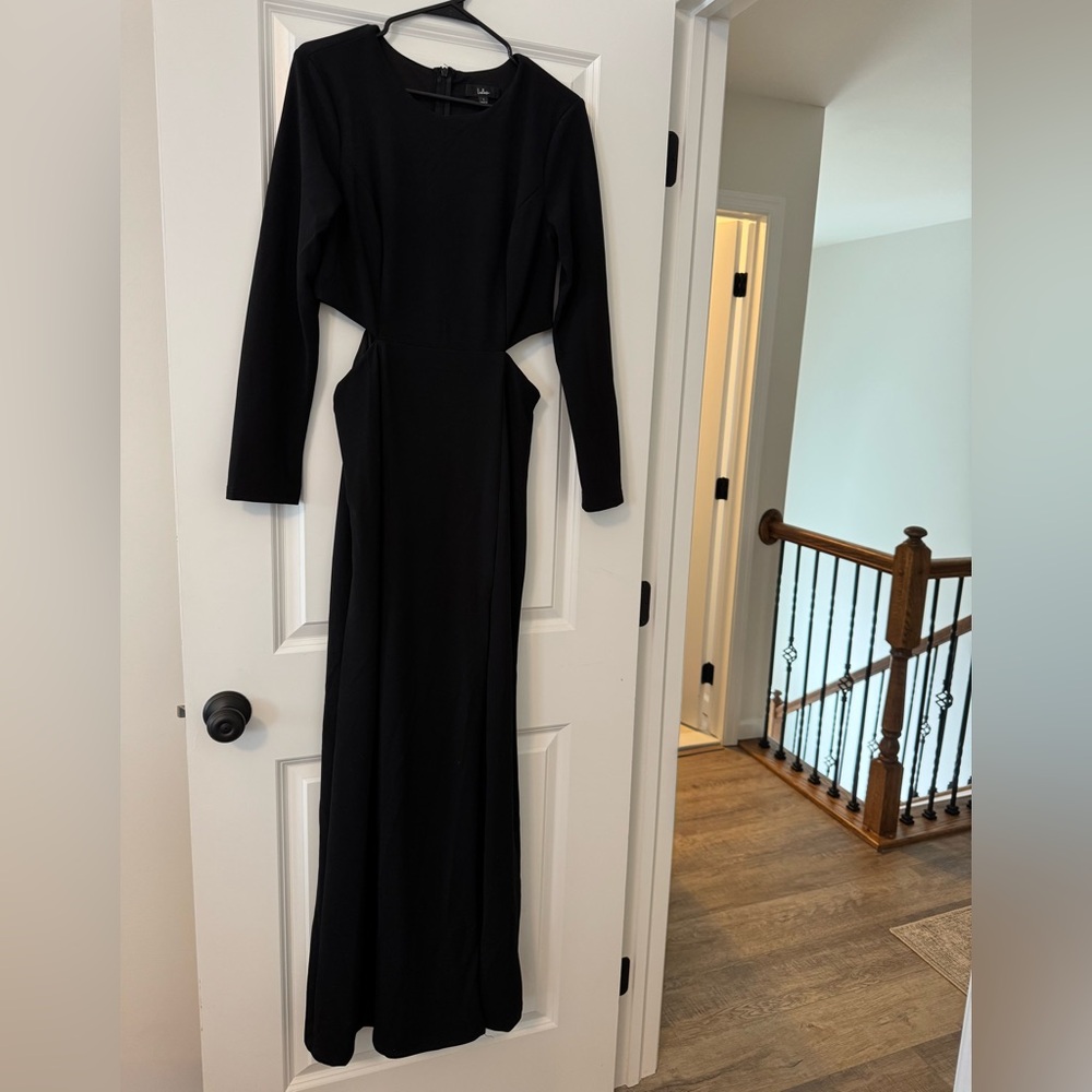 Lulu's Black Long Sleeve Dress with Side Cutouts